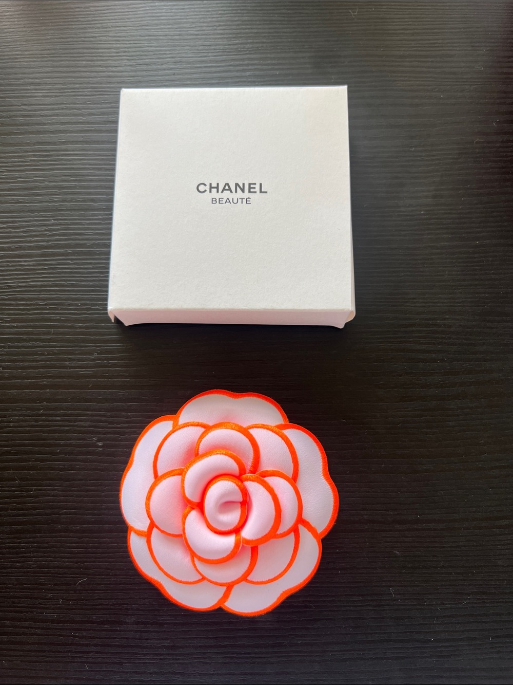 CHANEL Pink Camellia with Orange Edge flower sticker